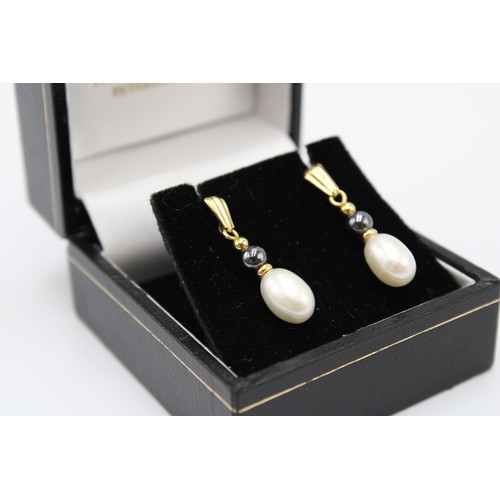 33 - Pair of Cellini Freshwater Pearl Ear Rings Interspaced with 18ct Yellow Gold Beads And 18ct Yellow G... 