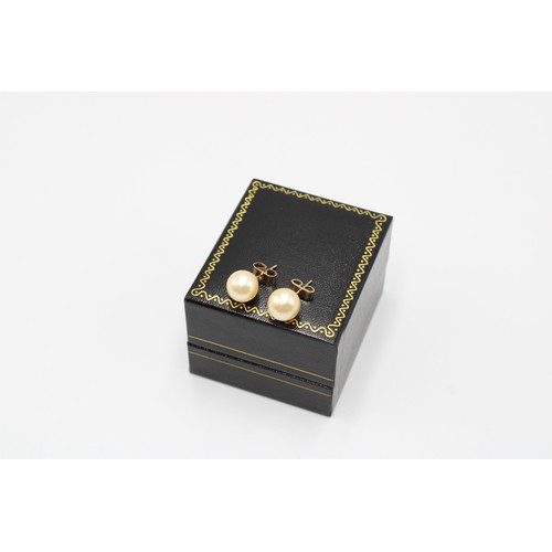 37 - Pair of 9ct Yellow Gold Large Pearl Ear Rings approx. 9mm Diameter, with 9ct Gold&nbsp;Butterfly Bac... 