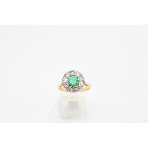16 - An 18ct Emerald & Diamond Cluster, Central Oval Emerald 0.44ct Approximately.&nbsp;Weight: 4.29g... 