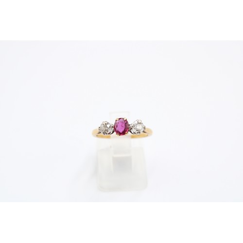 17 - An 18ct & Platinum Ruby & Diamond Three Stone Ring Approximately .40ct of Diamonds with Cent... 