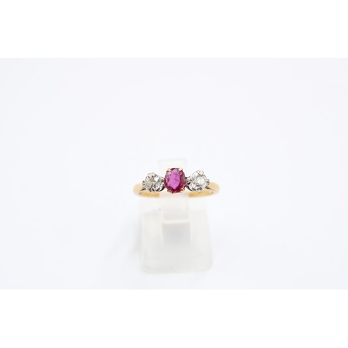 17 - An 18ct & Platinum Ruby & Diamond Three Stone Ring Approximately .40ct of Diamonds with Cent... 
