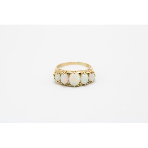 4 - An Early 20th Century Opal & Diamond Five Stone Ornate Design Ring, Head Measuring 20mm x 8.4mmW... 
