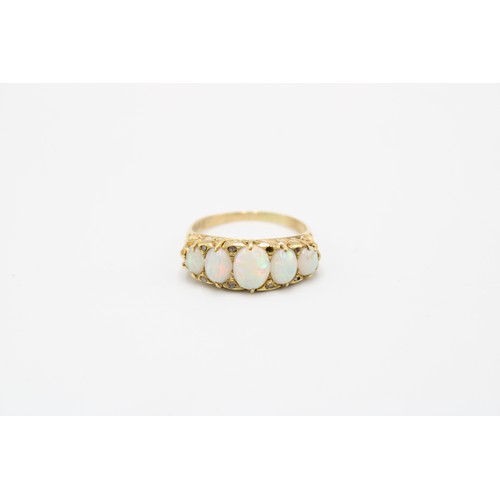 4 - An Early 20th Century Opal & Diamond Five Stone Ornate Design Ring, Head Measuring 20mm x 8.4mmW... 