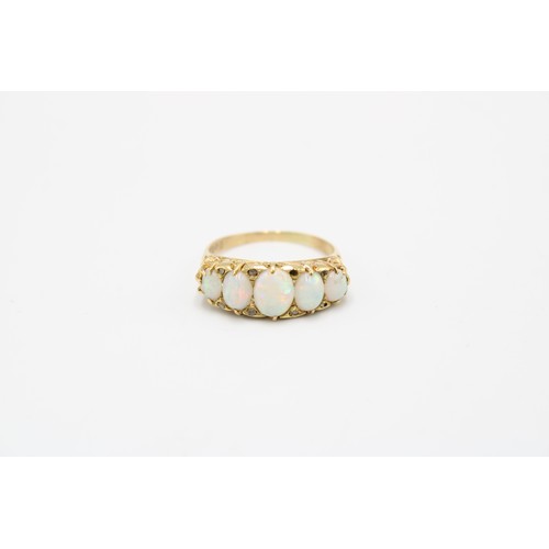 4 - An Early 20th Century Opal & Diamond Five Stone Ornate Design Ring, Head Measuring 20mm x 8.4mmW... 