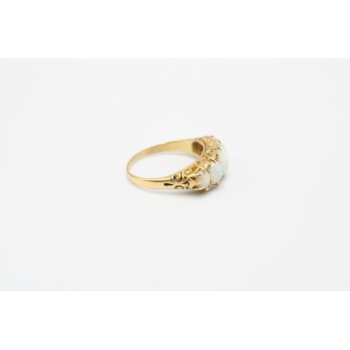 4 - An Early 20th Century Opal & Diamond Five Stone Ornate Design Ring, Head Measuring 20mm x 8.4mmW... 