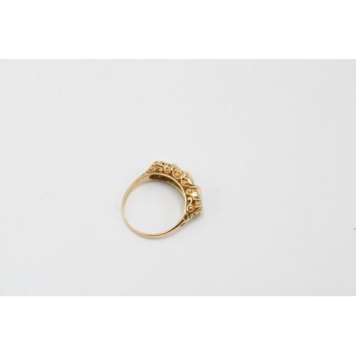 4 - An Early 20th Century Opal & Diamond Five Stone Ornate Design Ring, Head Measuring 20mm x 8.4mmW... 