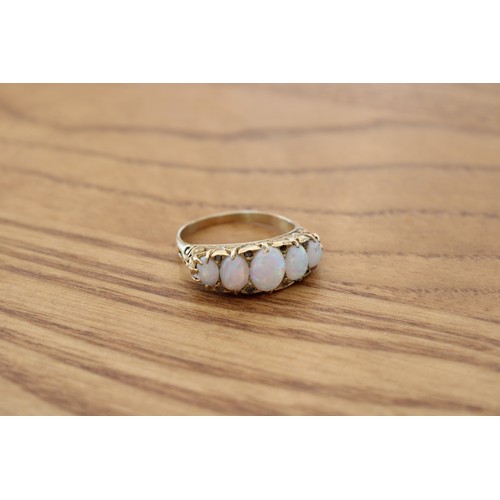 4 - An Early 20th Century Opal & Diamond Five Stone Ornate Design Ring, Head Measuring 20mm x 8.4mmW... 