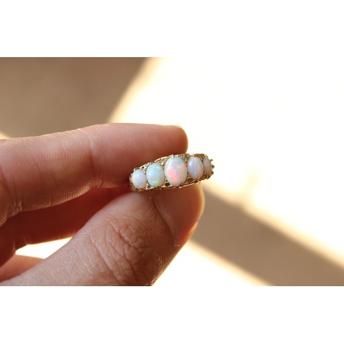 4 - An Early 20th Century Opal & Diamond Five Stone Ornate Design Ring, Head Measuring 20mm x 8.4mmW... 
