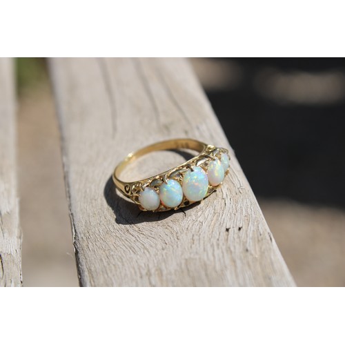 4 - An Early 20th Century Opal & Diamond Five Stone Ornate Design Ring, Head Measuring 20mm x 8.4mmW... 