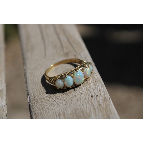 4 - An Early 20th Century Opal & Diamond Five Stone Ornate Design Ring, Head Measuring 20mm x 8.4mmW... 