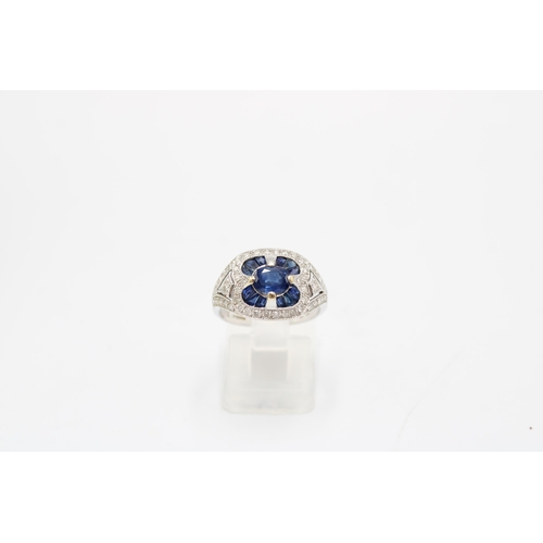 158 - An 18ct White Gold Fully Hall Marked Art Deco Style Sapphire and Diamond Ring,&nbsp;Sapphires are a ... 