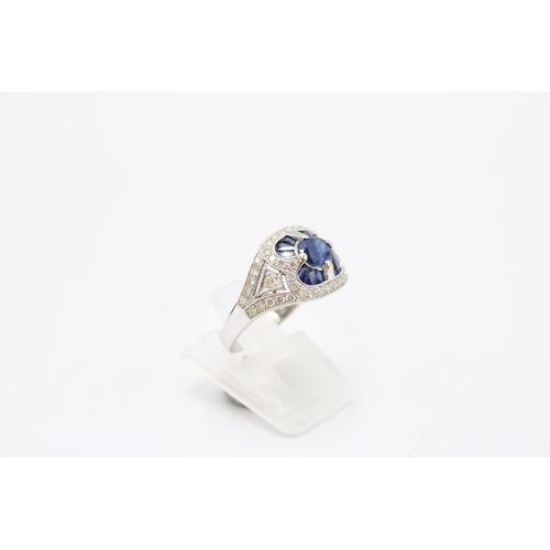 158 - An 18ct White Gold Fully Hall Marked Art Deco Style Sapphire and Diamond Ring,&nbsp;Sapphires are a ... 