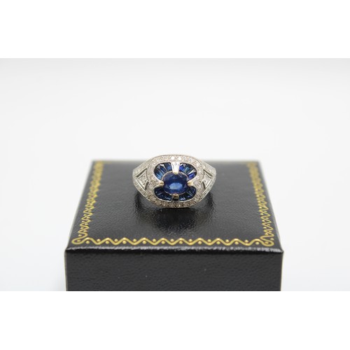 158 - An 18ct White Gold Fully Hall Marked Art Deco Style Sapphire and Diamond Ring,&nbsp;Sapphires are a ... 