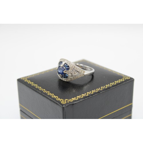 158 - An 18ct White Gold Fully Hall Marked Art Deco Style Sapphire and Diamond Ring,&nbsp;Sapphires are a ... 