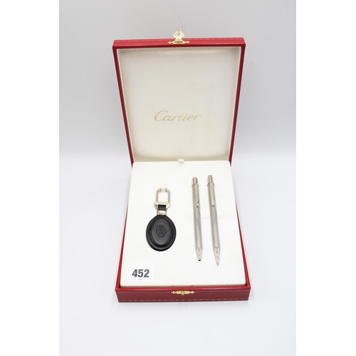 455 - A Cartier Stainless Steel Pen & Pencil Set with Key Chain