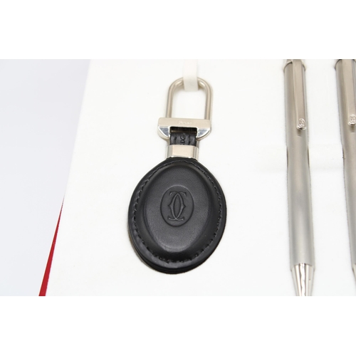 455 - A Cartier Stainless Steel Pen & Pencil Set with Key Chain