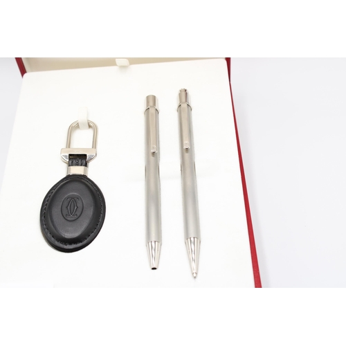 455 - A Cartier Stainless Steel Pen & Pencil Set with Key Chain
