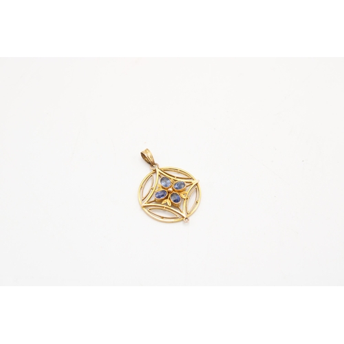 18 - An Unmarked 9ct Tested Edwardian Art Deco Geometric Sapphire Pendant 2.2cm x 2.8cm.Weight: 2.42g&nbs... 