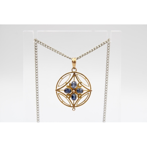 18 - An Unmarked 9ct Tested Edwardian Art Deco Geometric Sapphire Pendant 2.2cm x 2.8cm.Weight: 2.42g&nbs... 