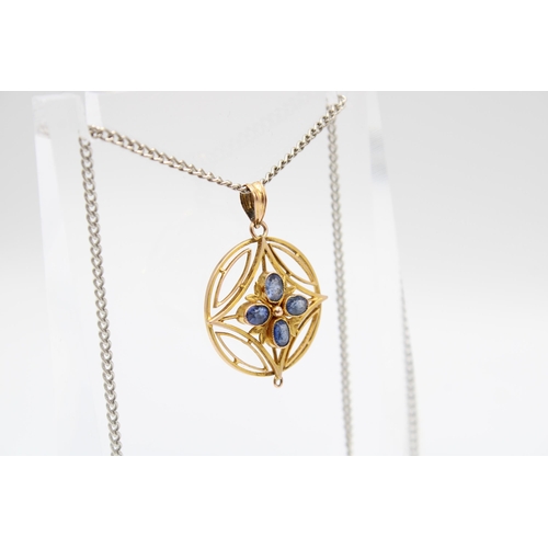 18 - An Unmarked 9ct Tested Edwardian Art Deco Geometric Sapphire Pendant 2.2cm x 2.8cm.Weight: 2.42g&nbs... 