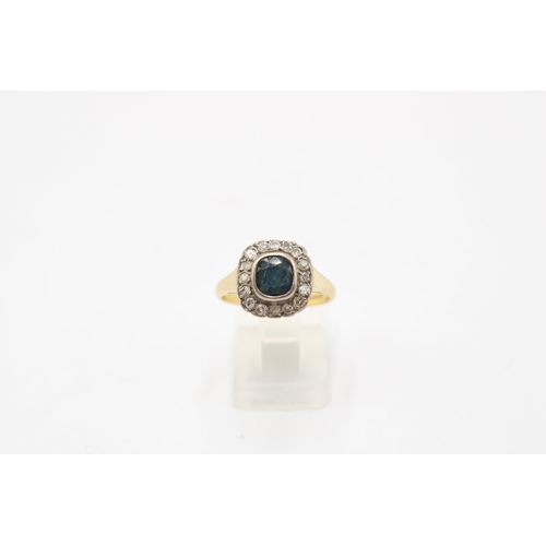 6 - An 18ct gold sapphire and diamond cluster ring. Size O. Weight 4.58 grams.
