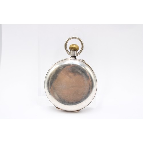  An Early 20th Century Sterling Silver Open Faced Pocket Chronograph. Featuring a white porcelain dia... 