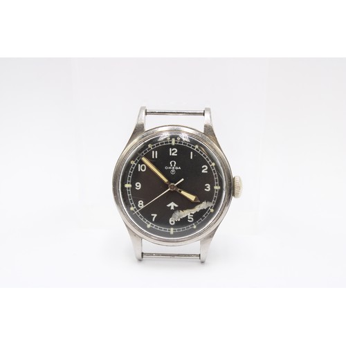  A Military Issue Omega, 6B/542, Issued 1953. The black dial with Arabic numerals, white outer minute... 