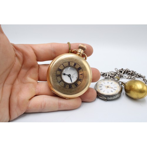  A Rolled Gold Dennison Half Hunter Pocket Watch together with a Smaller Swiss Made 935 Open Face Poc... 