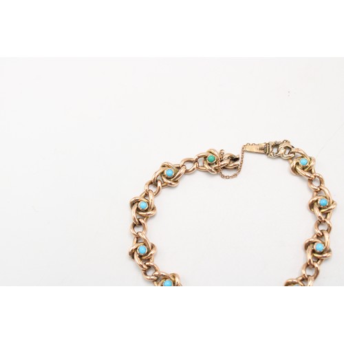  A 9ct gold and turquoise bracelet, illegibly marked but tested positive as 9ct, safety chain, length... 
