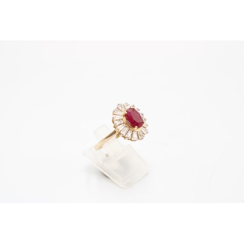  A 9ct gold ruby and white stone cluster ring. Size Q. Weight 3.51 grams