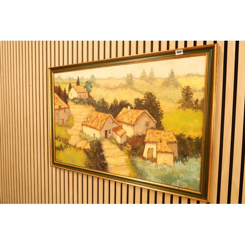 503 - An oil on canvas of a Mediterranean Village scene - 67cm x 100cm