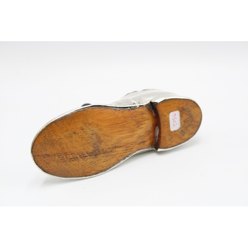 296 - A silver shoe-form pin cushion,&nbsp;S Blanckensee & Son, Chester, 1910, numbered 548913, velvet... 