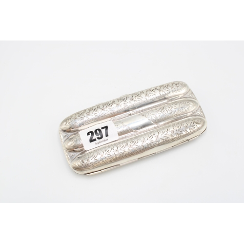 297 - A silver cigar case,&nbsp;Alfred George Griffiths, Birmingham, 1903, the surface engraved with folia... 
