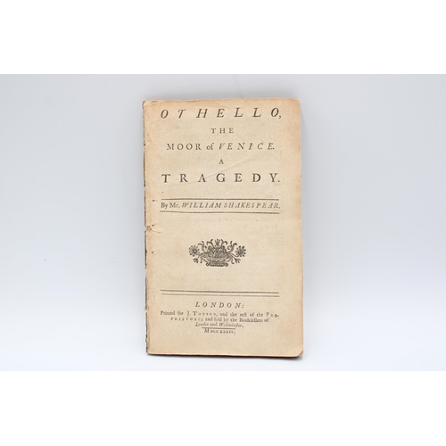 417 - Shakespeare's Othello, published in 1734, originally part of a two volume edition printed by Jacob T... 