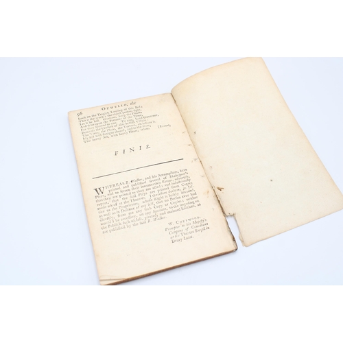 417 - Shakespeare's Othello, published in 1734, originally part of a two volume edition printed by Jacob T... 