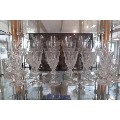 438 - A group of glassware, comprising a set of six wine glasses and two sets of four wine glasses, one bo... 