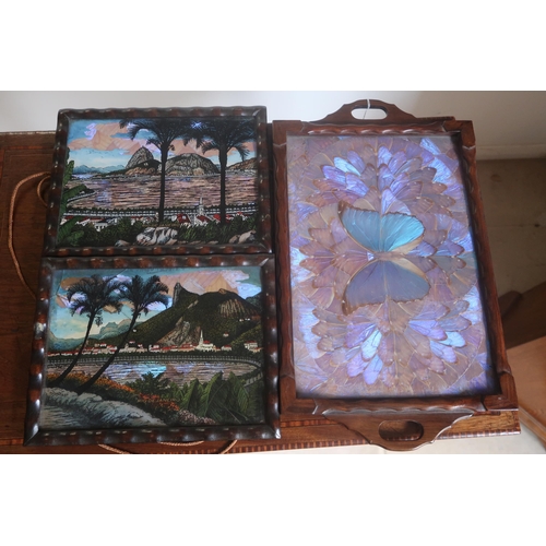 423 - A Brazillian tray and two plaques, 1940s, the tray possibly Carlos Zipperer, the surface of Blue Mor... 