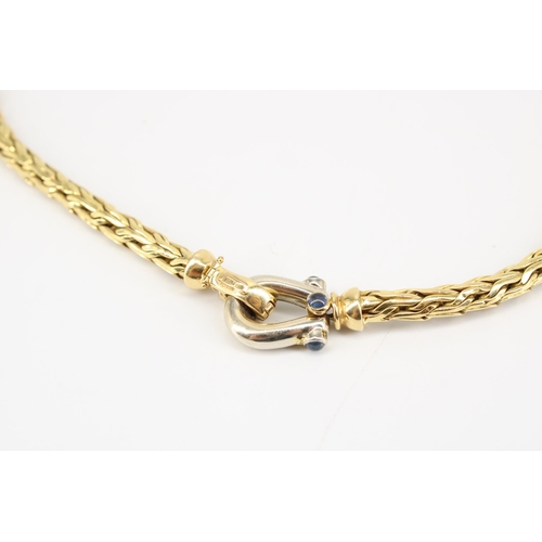 172 - An Italian believed to be Roberto Coin Spiga 18ct gold woven link necklet. With three sapphire caboc... 