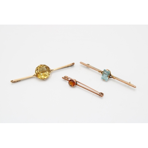 155 - A Group of Three 9ct Edwardian Brooches. One Blue Topaz, Citrine and One cairngorm citrine.&nbsp;Gro... 