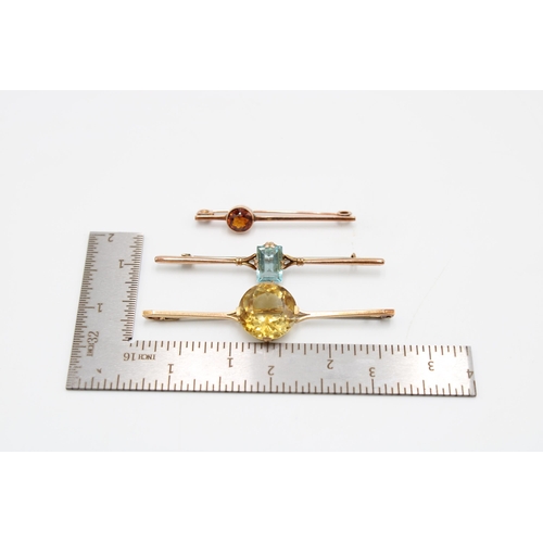 155 - A Group of Three 9ct Edwardian Brooches. One Blue Topaz, Citrine and One cairngorm citrine.&nbsp;Gro... 