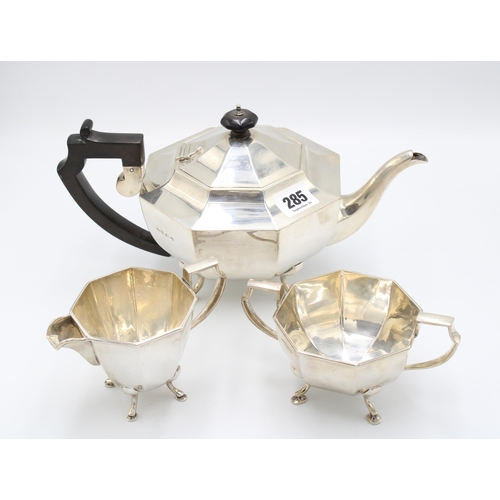 An Art Deco silver tea service, H J Cooper & Co, Birmingham, 1928, comprising a tea pot with woo... 