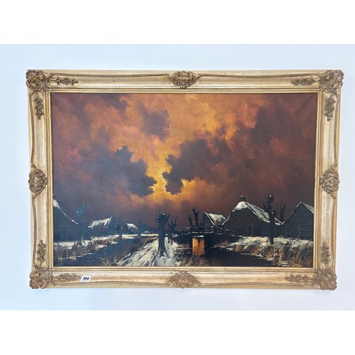 504 - A Framed Dutch Oil Painting, Winter Landscape by Antonius 'Toon' Koster (1913 - 1989),&nbsp;59cm x 8... 