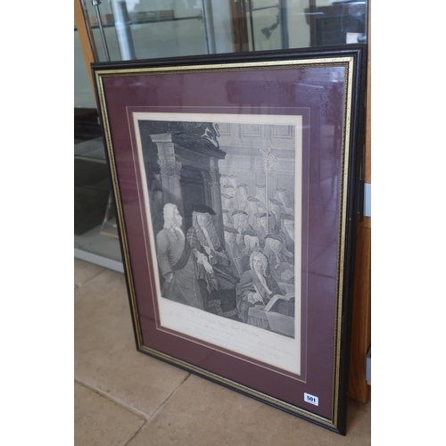 501 - An engraving of the Earl Onslow seated in the House of Commons with Sir Robert Walpole, printed by E... 