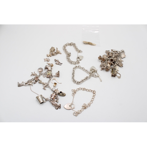  An Assortment of Silver Charm Bracelets to include One Damaged 9ct Figaro Chain&nbsp;Gross Silver We... 