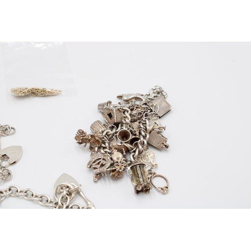  An Assortment of Silver Charm Bracelets to include One Damaged 9ct Figaro Chain&nbsp;Gross Silver We... 