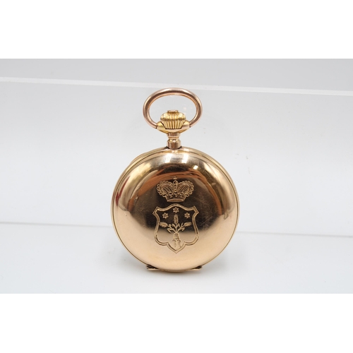  A fine European late 19th-century 18-carat gold full hunter chronometer pocket watch. The white enam... 