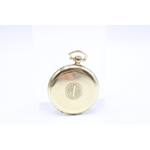  A 14ct Open Faced Longines Pocket Watch, Featuring Silvered dial with applied Yellow Hands & Num... 