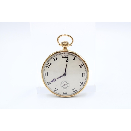  An 18ct Open Faced Pocket watch, Featuring a silvered dial with stylised arabic numerals, subsidiary... 