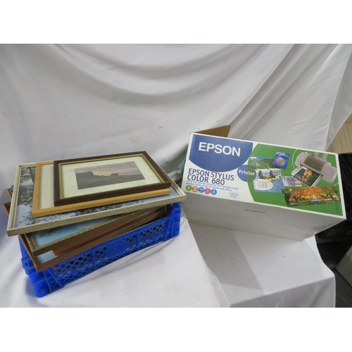 150 - Epsom printer and box of small picture frames