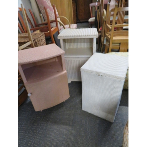 35A - 2 Lloyd Loom style bedsides and a laundry bin